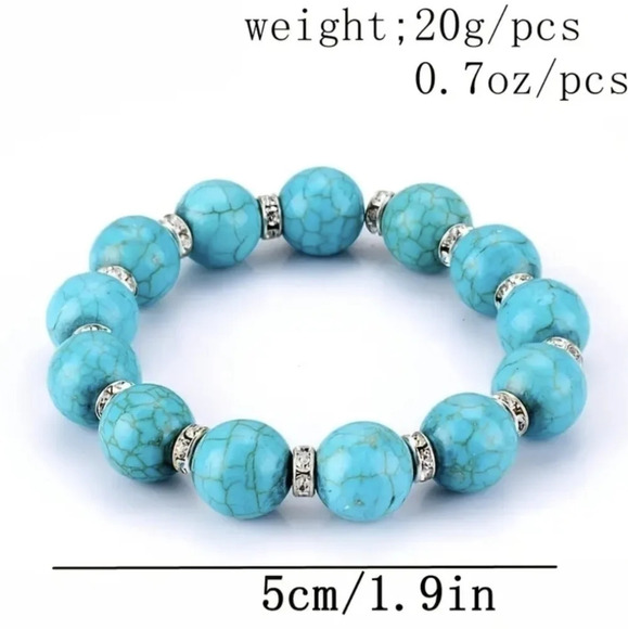 Pretty faux turquoise beaded bracelet with CZ, round shape - Picture 7 of 9